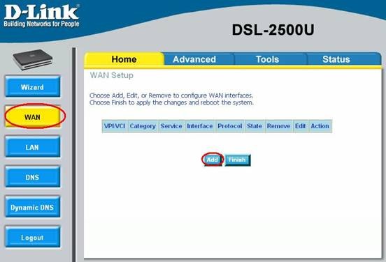 ADSL- D-Link 2500U.  VPI VCI