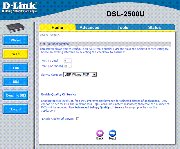 ADSL- D-Link 2500U.  PPPoE